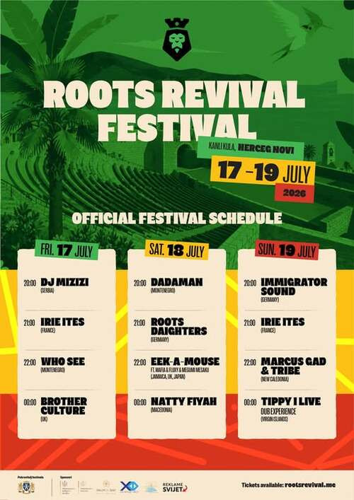 Официальная афиша Roots Revival Festival 2026 в Херцег-Нови, 17-19 июля