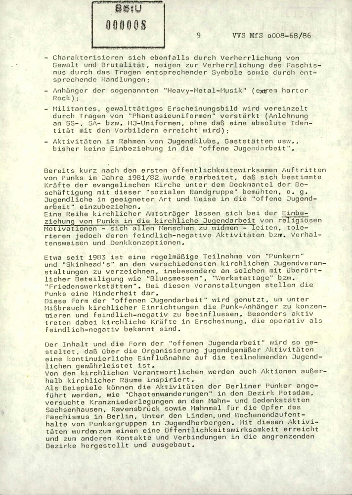 Документ Штази о негативно-декадентской молодёжи, 1986, страница 2